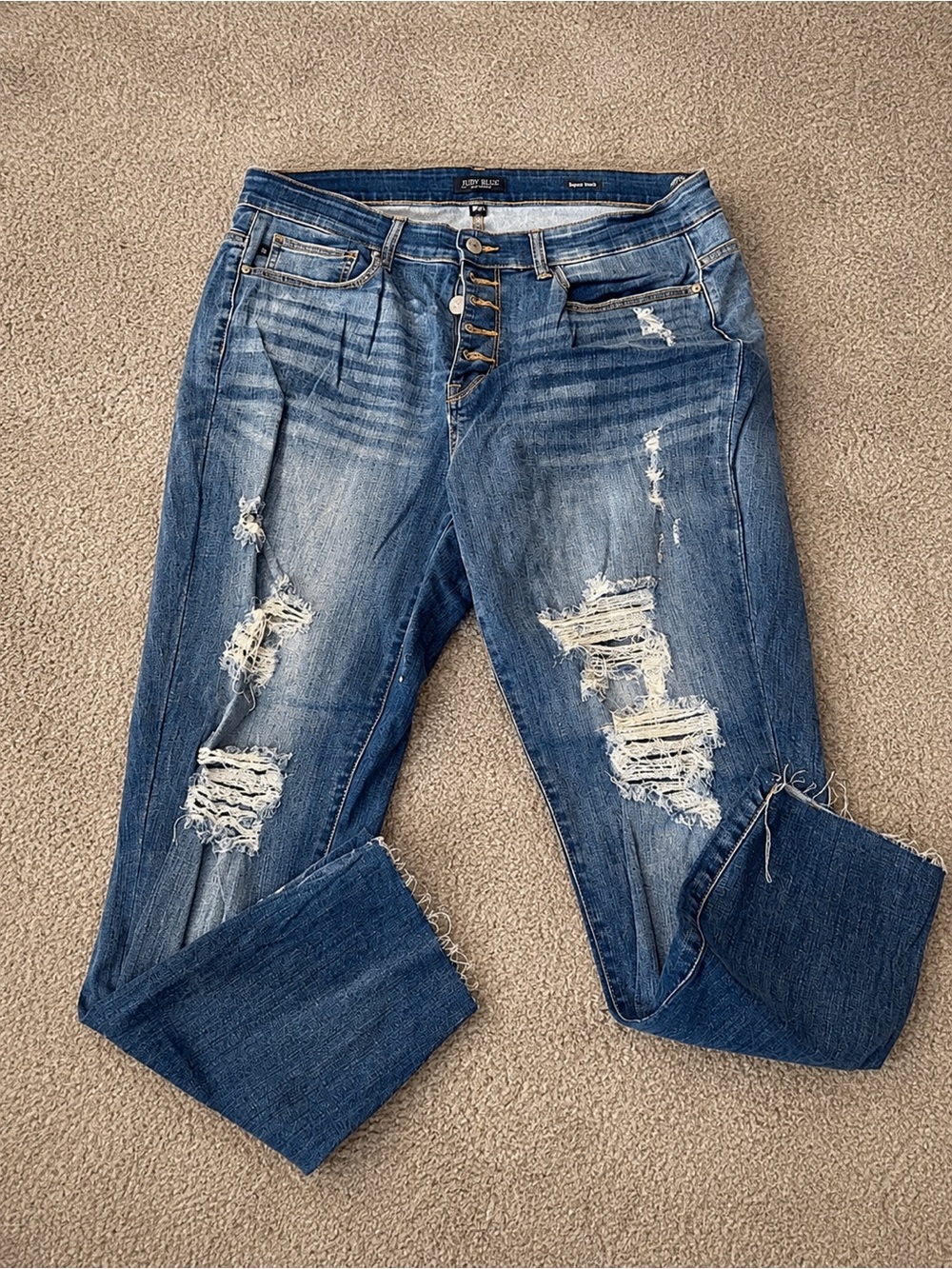 Judy Blue Distressed Blue Skinny Jeans with Button-Fly